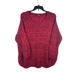 Chelsea Studio Red Open Knit Pullover Sweater Women’s 2X Scoop Neck